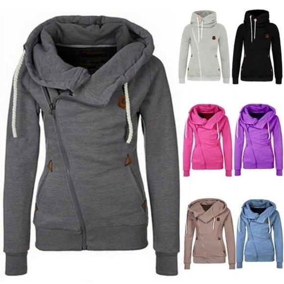 Sweaters - Hooded Side Zippered Sweatshirt- Khaki 6